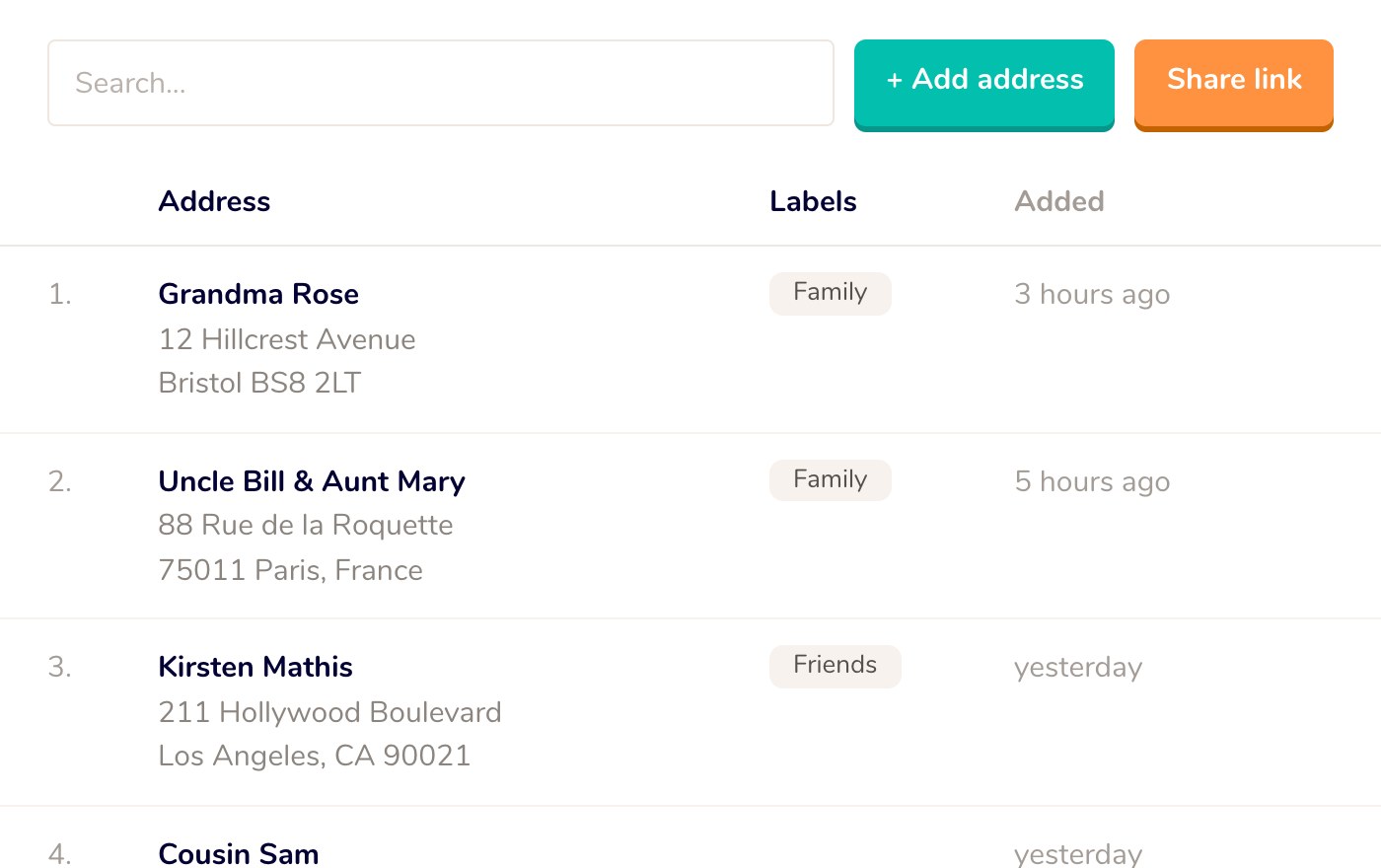 An address book full of addresses from family and friends
