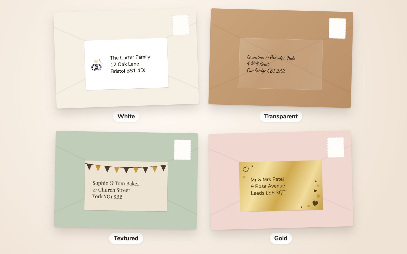 Four papers, each with a design of its own