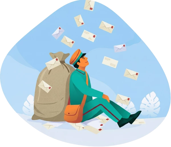 Postbode met stapel enveloppen